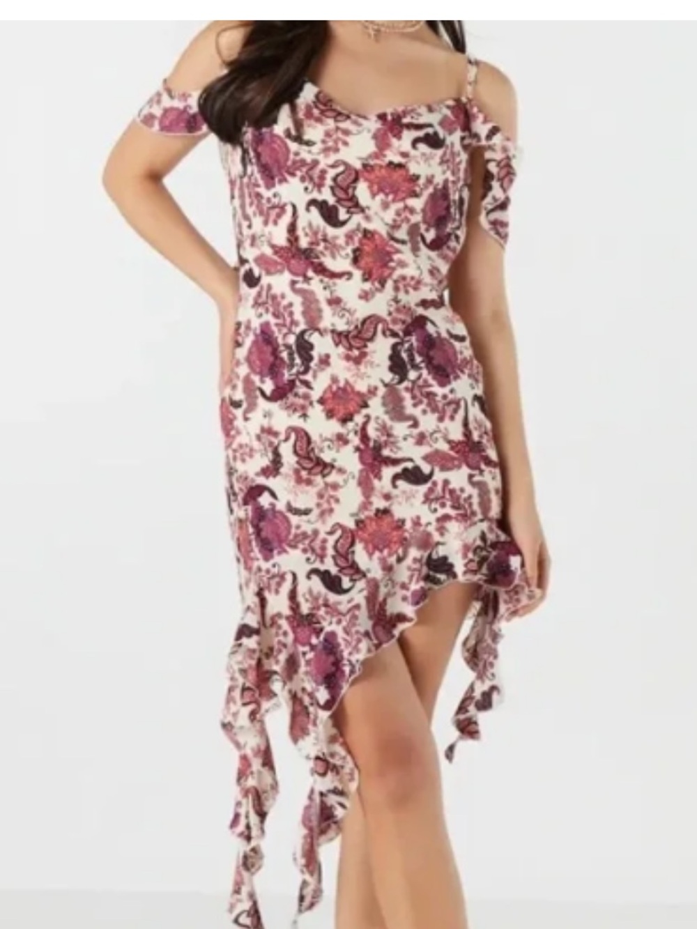 Forever 21 Pink Floral Cold-Shoulder High-Low Dress